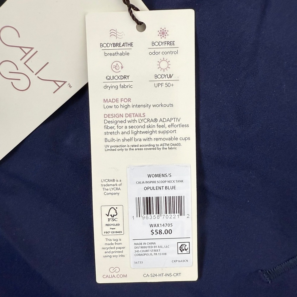 CALIA by Carrie Underwood Womens Scoop Neck Tank Top Built in Bra Blue Small NEW - Picture 3 of 6